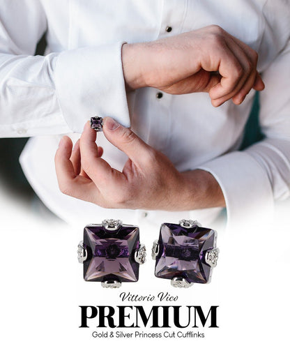 Vittorio Vico Princess Cut Colorstone Cufflinks: CL13XX Series - Purple and Silver - Cufflinks - Vittorio Vico
