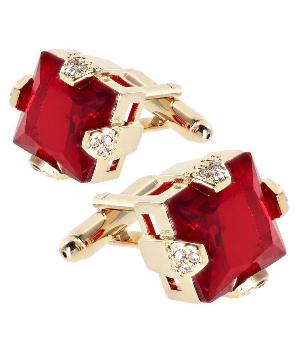 Vittorio Vico Princess Cut Colorstone Cufflinks: CL13XX Series - Red and Gold - Cufflinks - Vittorio Vico