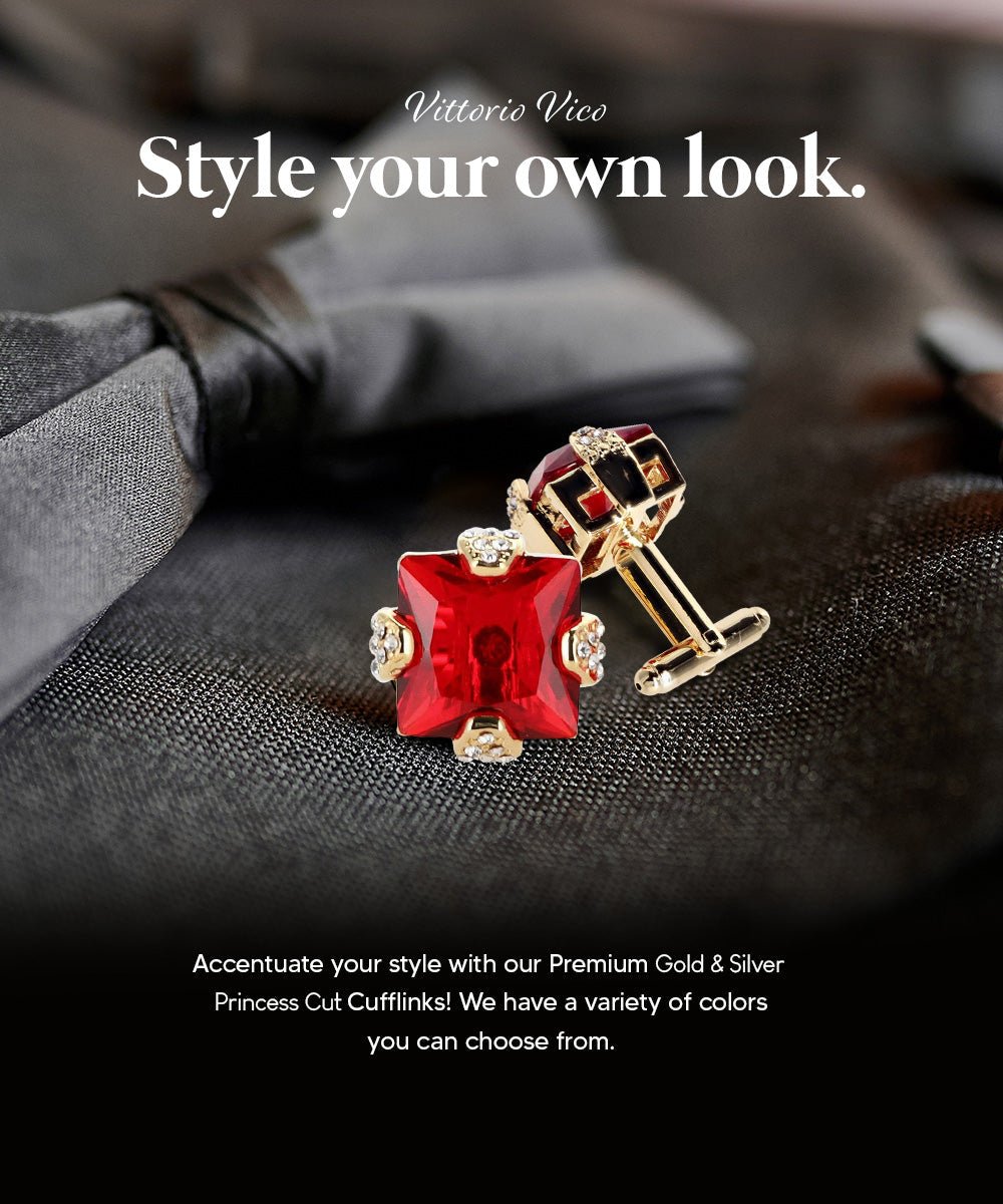 Vittorio Vico Princess Cut Colorstone Cufflinks: CL13XX Series - Black and Gold - Cufflinks - Vittorio Vico