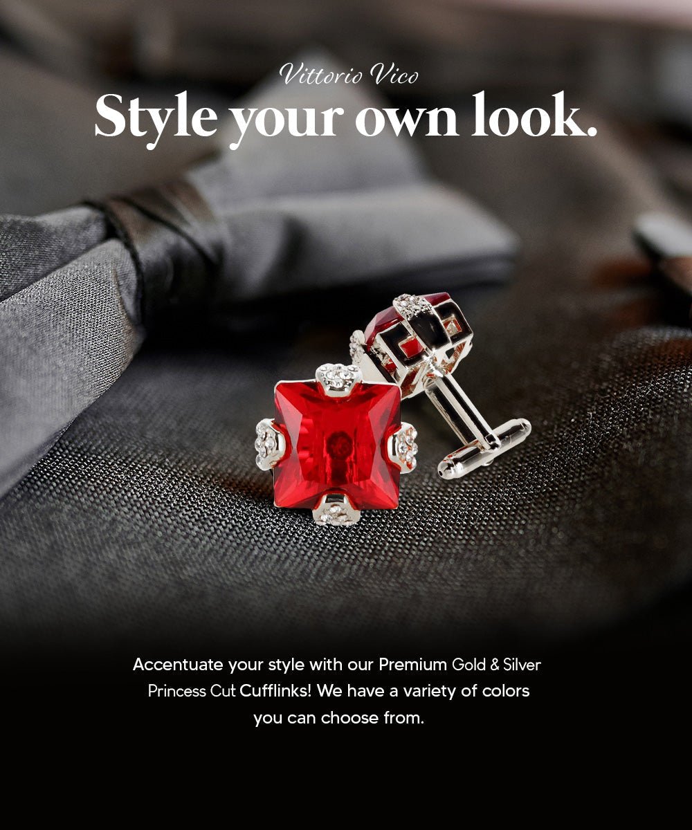 Vittorio Vico Princess Cut Colorstone Cufflinks: CL13XX Series - Red and Silver - Cufflinks - Vittorio Vico