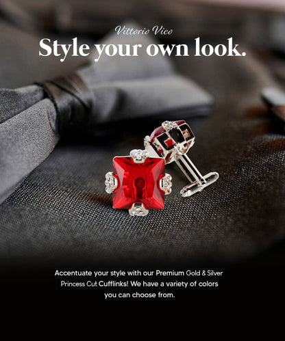 Vittorio Vico Princess Cut Colorstone Cufflinks: CL13XX Series - Red and Silver - Cufflinks - Vittorio Vico