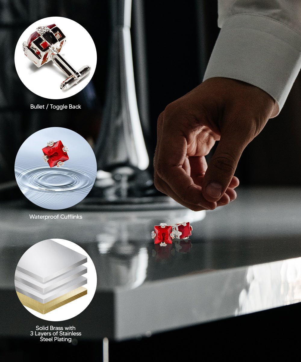 Vittorio Vico Princess Cut Colorstone Cufflinks: CL13XX Series - Red and Silver - Cufflinks - Vittorio Vico