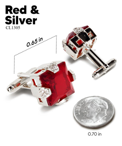 Vittorio Vico Princess Cut Colorstone Cufflinks: CL13XX Series - Red and Silver - Cufflinks - Vittorio Vico