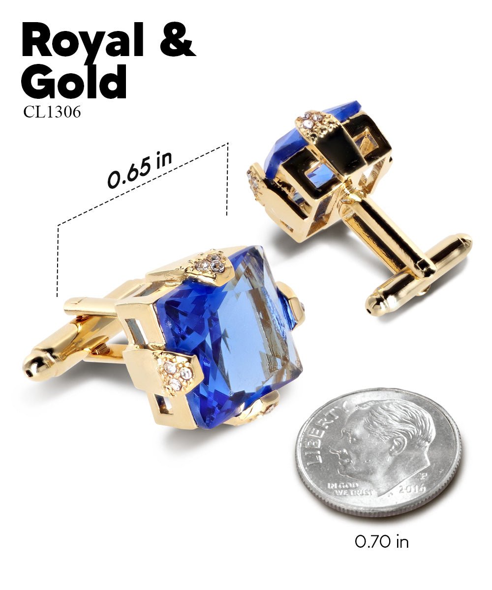 Vittorio Vico Princess Cut Colorstone Cufflinks: CL13XX Series - Royal Blue and Gold - Cufflinks - Vittorio Vico
