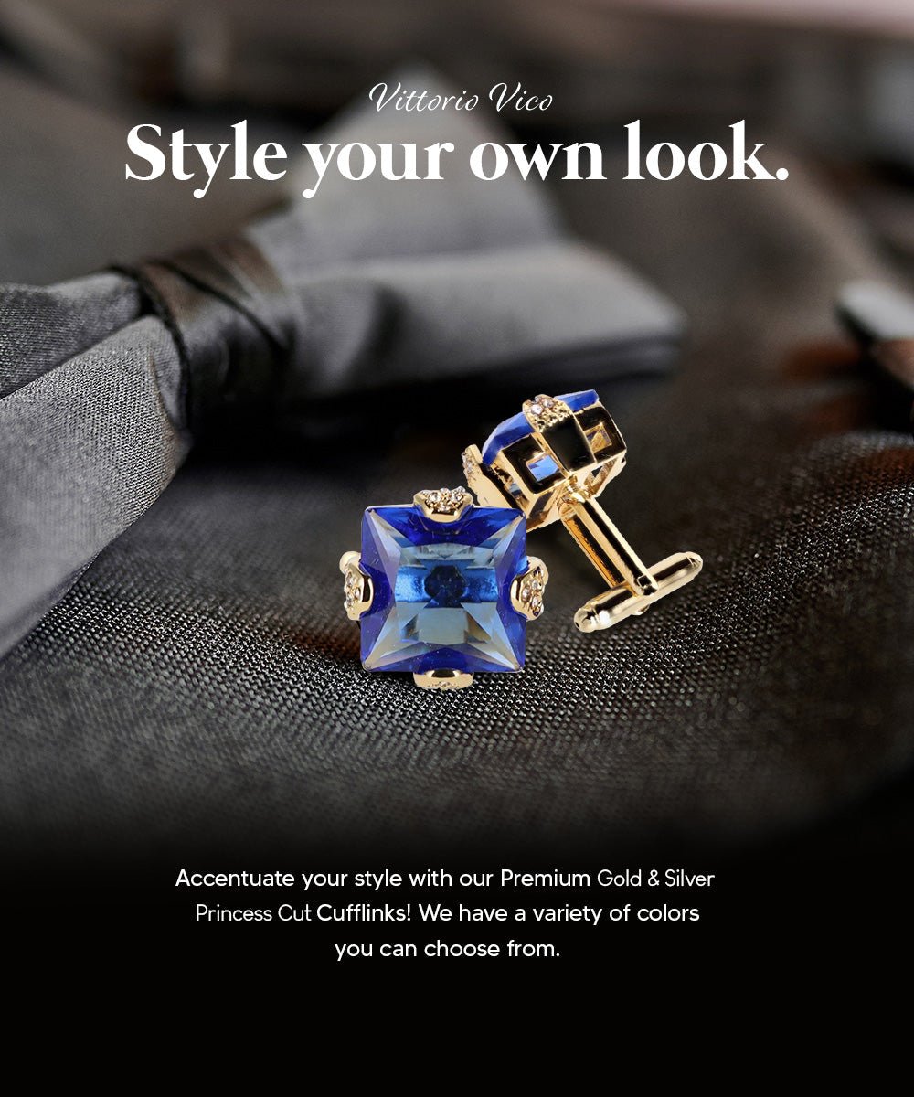 Vittorio Vico Princess Cut Colorstone Cufflinks: CL13XX Series - Royal Blue and Gold - Cufflinks - Vittorio Vico