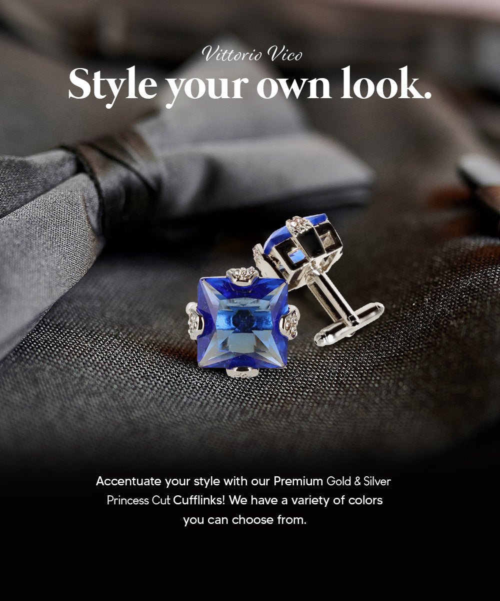 Vittorio Vico Princess Cut Colorstone Cufflinks: CL13XX Series - Royal Blue and Silver - Cufflinks - Vittorio Vico