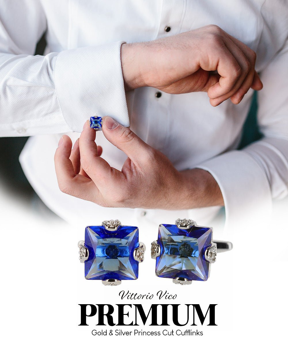 Vittorio Vico Princess Cut Colorstone Cufflinks: CL13XX Series - Royal Blue and Silver - Cufflinks - Vittorio Vico