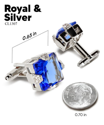 Vittorio Vico Princess Cut Colorstone Cufflinks: CL13XX Series - Royal Blue and Silver - Cufflinks - Vittorio Vico