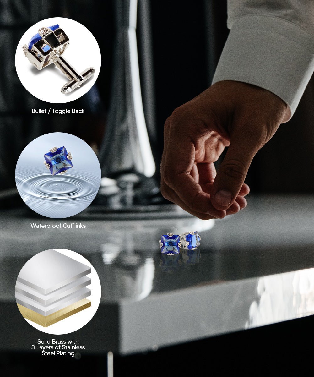 Vittorio Vico Princess Cut Colorstone Cufflinks: CL13XX Series - Royal Blue and Silver - Cufflinks - Vittorio Vico