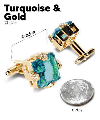 Vittorio Vico Princess Cut Colorstone Cufflinks: CL13XX Series - Turquoise and Gold - Cufflinks - Vittorio Vico