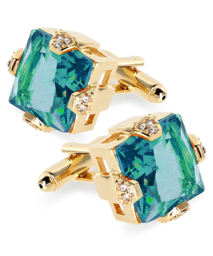 Vittorio Vico Princess Cut Colorstone Cufflinks: CL13XX Series - Turquoise and Gold - Cufflinks - Vittorio Vico