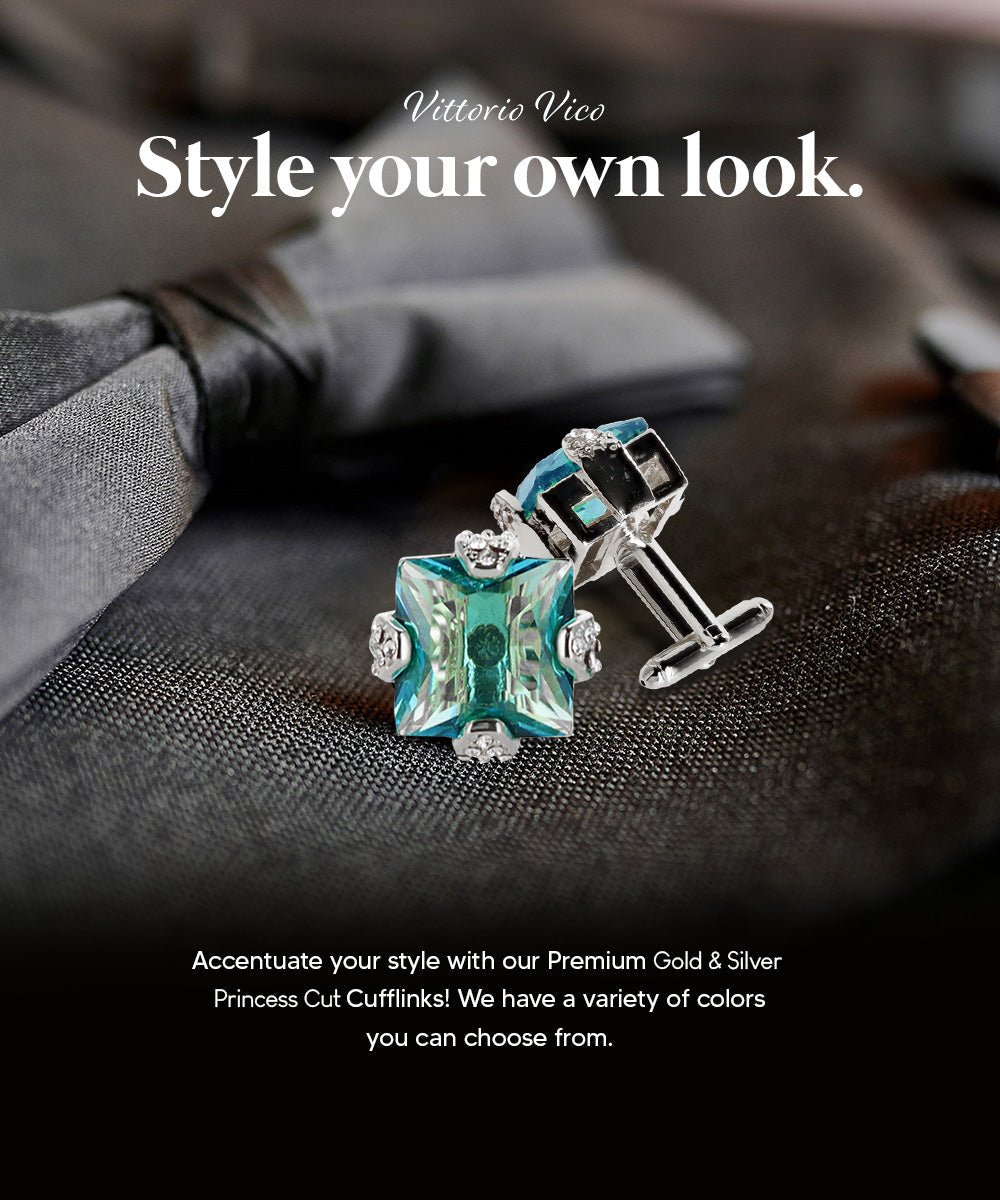 Vittorio Vico Princess Cut Colorstone Cufflinks: CL13XX Series - Turquoise and Silver - Cufflinks - Vittorio Vico
