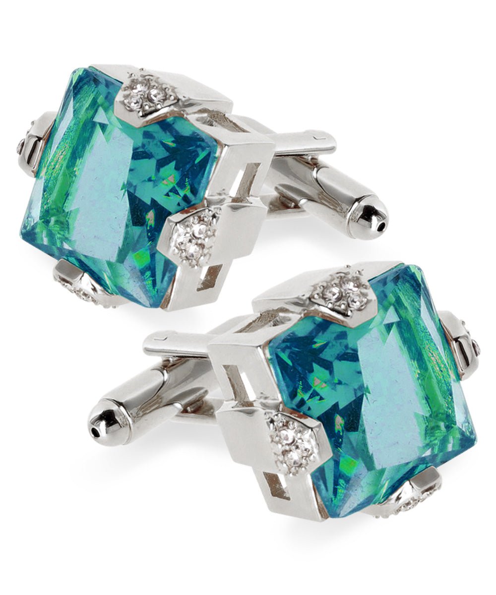 Vittorio Vico Princess Cut Colorstone Cufflinks: CL13XX Series - Turquoise and Silver - Cufflinks - Vittorio Vico