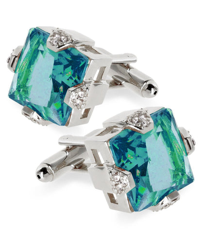 Vittorio Vico Princess Cut Colorstone Cufflinks: CL13XX Series - Turquoise and Silver - Cufflinks - Vittorio Vico