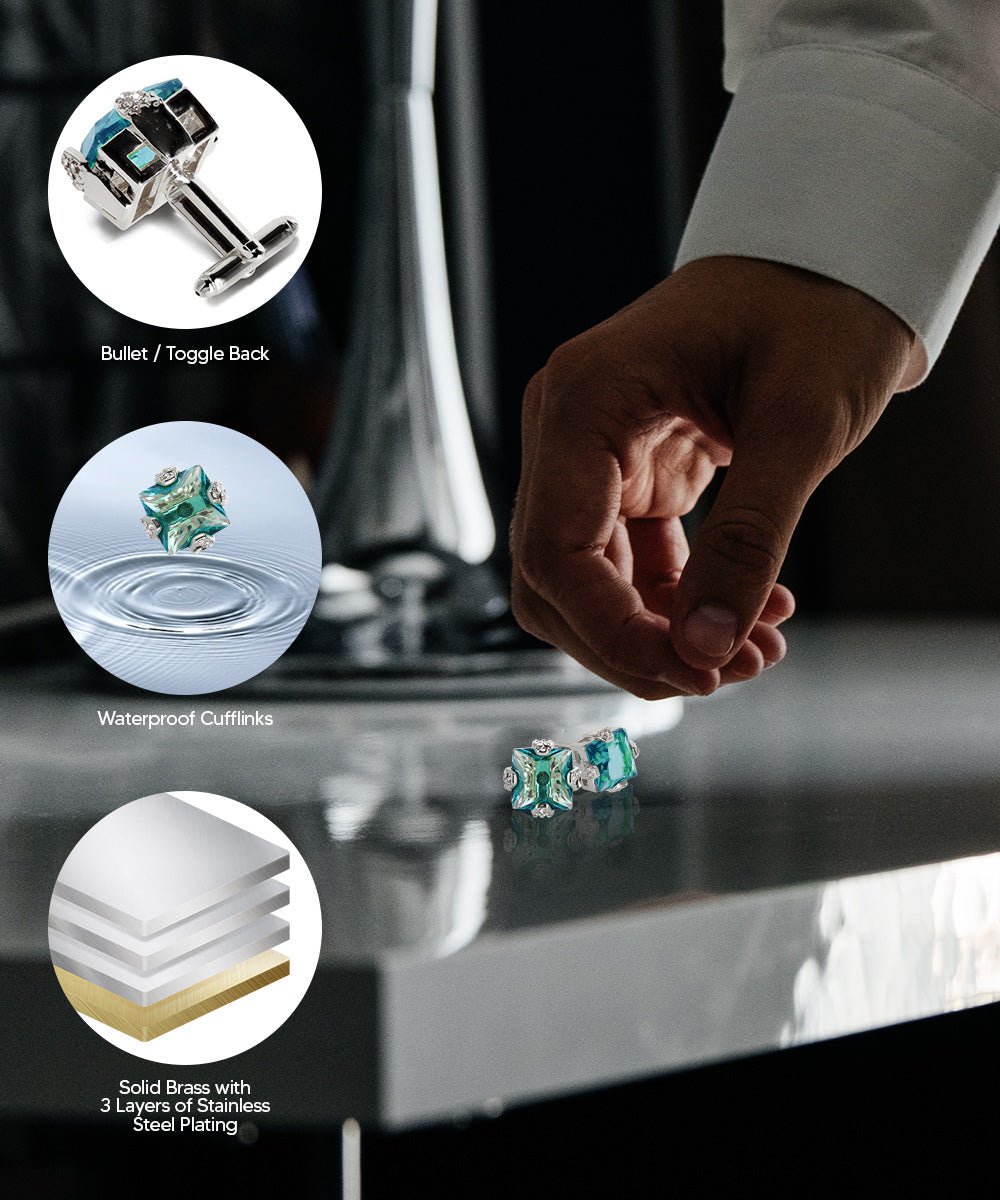 Vittorio Vico Princess Cut Colorstone Cufflinks: CL13XX Series - Turquoise and Silver - Cufflinks - Vittorio Vico
