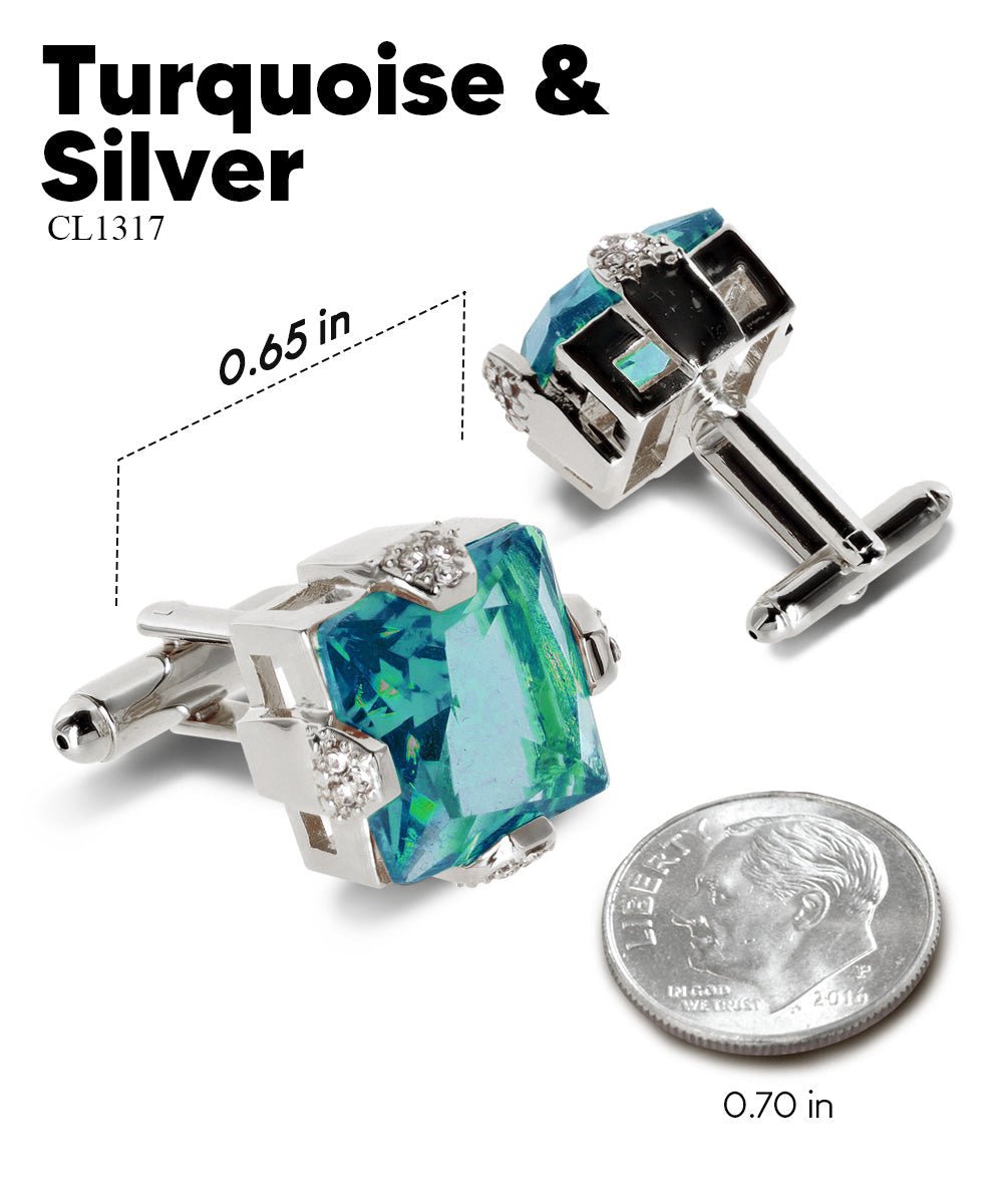 Vittorio Vico Princess Cut Colorstone Cufflinks: CL13XX Series - Turquoise and Silver - Cufflinks - Vittorio Vico