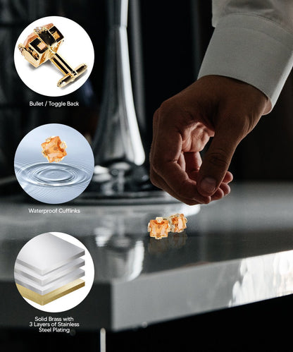 Vittorio Vico Princess Cut Colorstone Cufflinks: CL13XX Series - Yellow and Gold - Cufflinks - Vittorio Vico