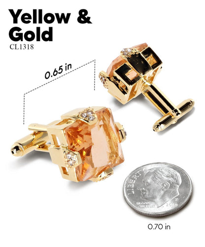 Vittorio Vico Princess Cut Colorstone Cufflinks: CL13XX Series - Yellow and Gold - Cufflinks - Vittorio Vico
