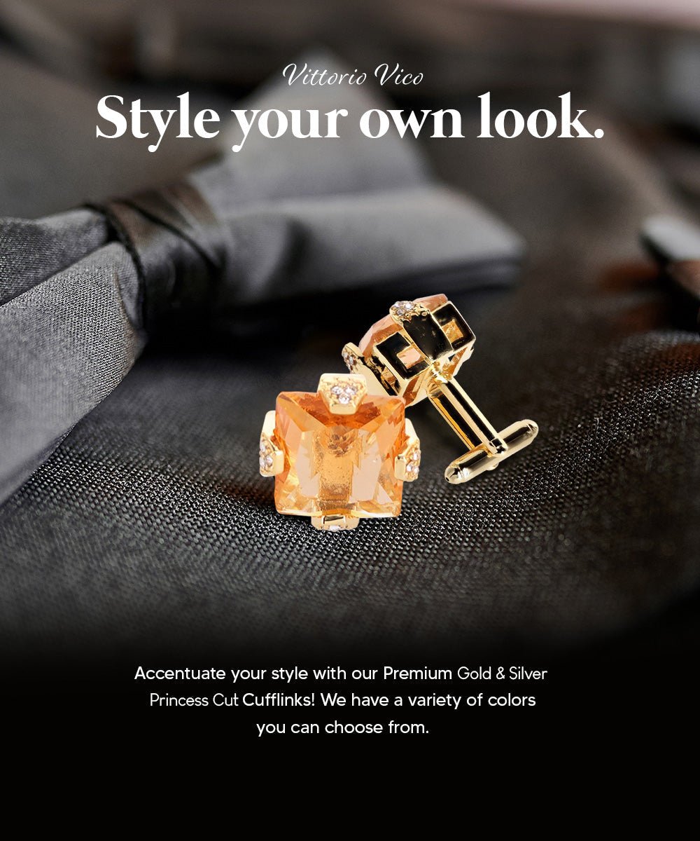 Vittorio Vico Princess Cut Colorstone Cufflinks: CL13XX Series - Black and Gold - Cufflinks - Vittorio Vico