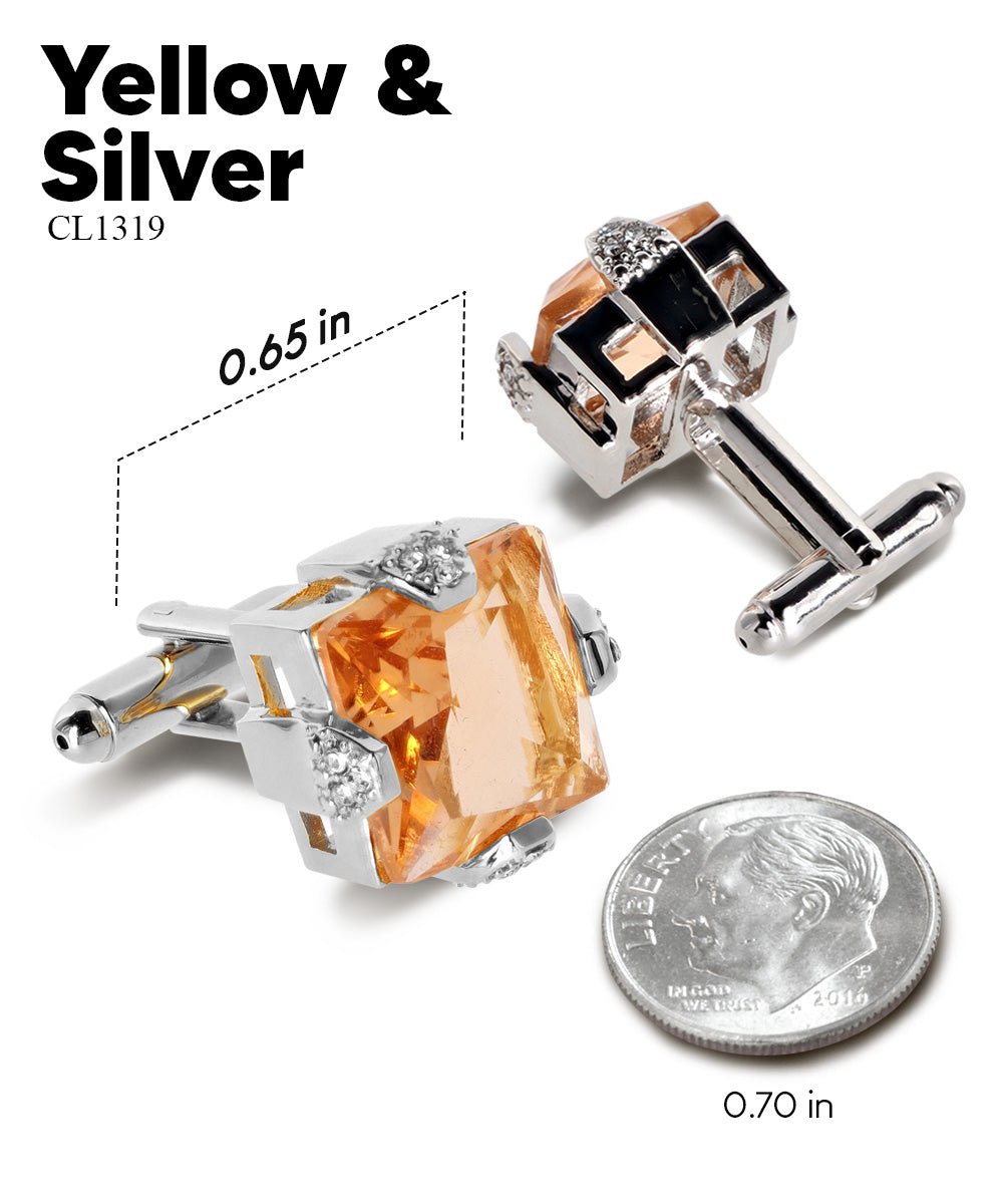 Vittorio Vico Princess Cut Colorstone Cufflinks: CL13XX Series - Yellow and Silver - Cufflinks - Vittorio Vico