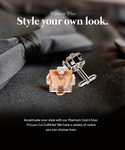 Vittorio Vico Princess Cut Colorstone Cufflinks: CL13XX Series - Yellow and Silver - Cufflinks - Vittorio Vico