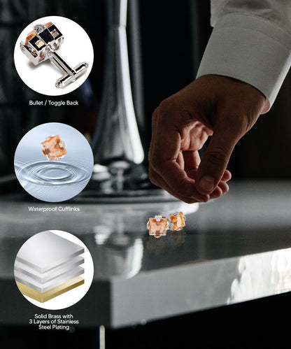 Vittorio Vico Princess Cut Colorstone Cufflinks: CL13XX Series - Yellow and Silver - Cufflinks - Vittorio Vico