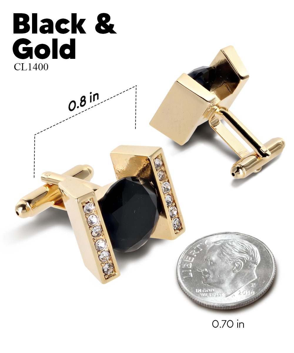 Vittorio Vico Princess Cut Crystal Colorstone Cufflinks: CL14XX Series - Black and Gold - Cufflinks - Vittorio Vico
