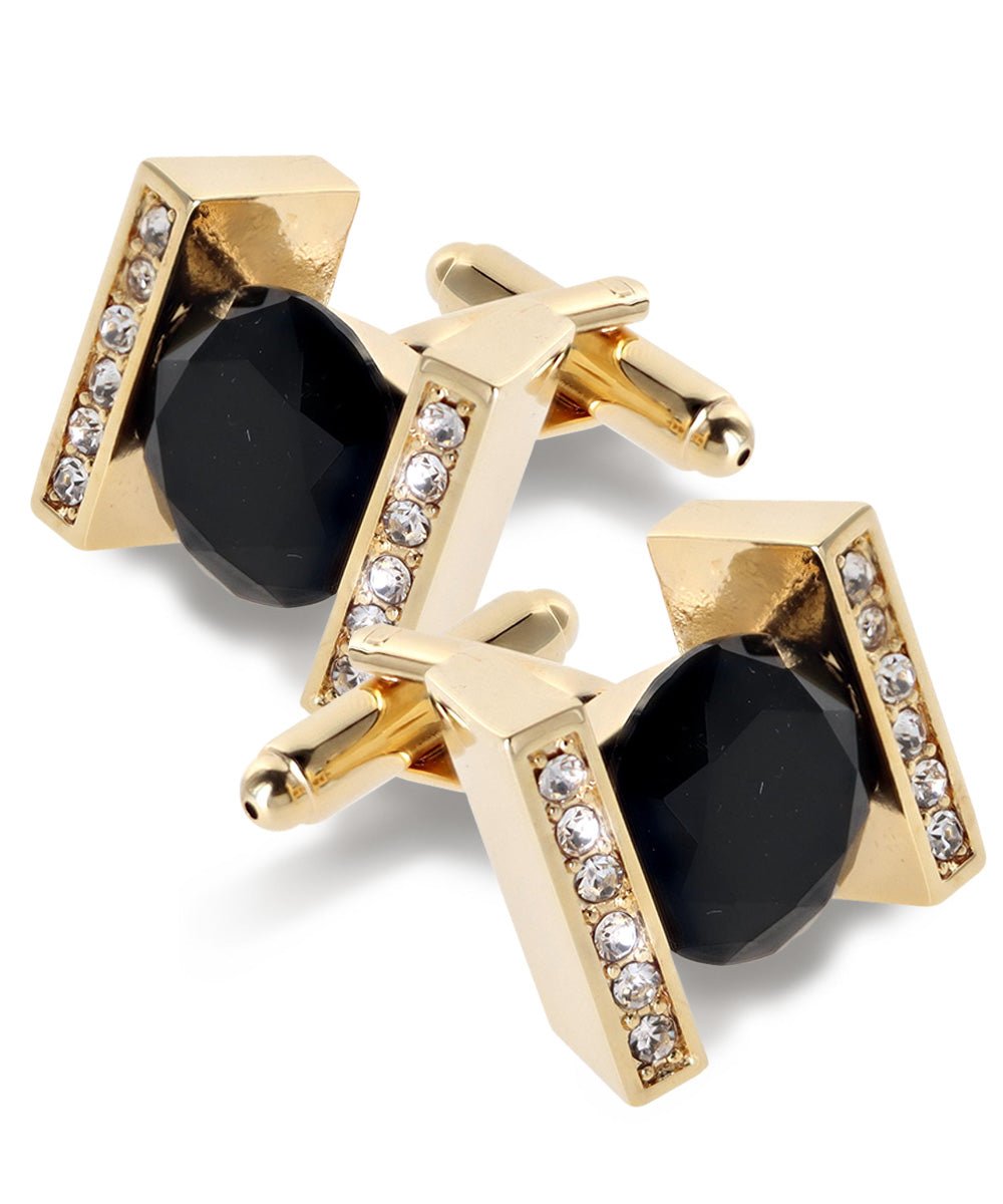 Vittorio Vico Princess Cut Crystal Colorstone Cufflinks: CL14XX Series - Black and Gold - Cufflinks - Vittorio Vico