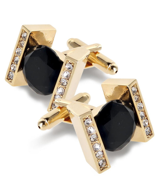 Vittorio Vico Princess Cut Crystal Colorstone Cufflinks: CL14XX Series - Black and Gold - Cufflinks - Vittorio Vico
