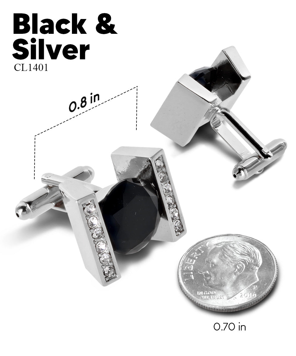 Vittorio Vico Princess Cut Crystal Colorstone Cufflinks: CL14XX Series - Black and Silver - Cufflinks - Vittorio Vico