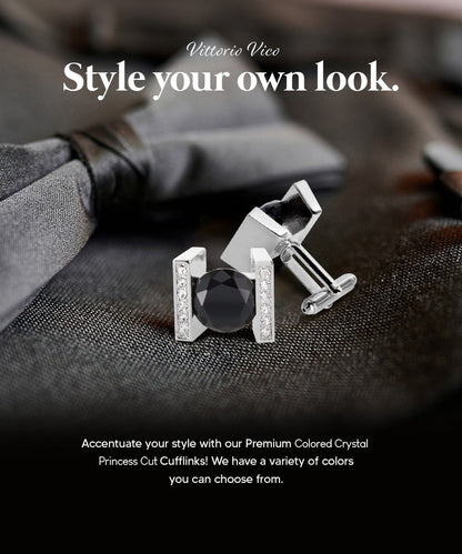 Vittorio Vico Princess Cut Crystal Colorstone Cufflinks: CL14XX Series - Black and Silver - Cufflinks - Vittorio Vico