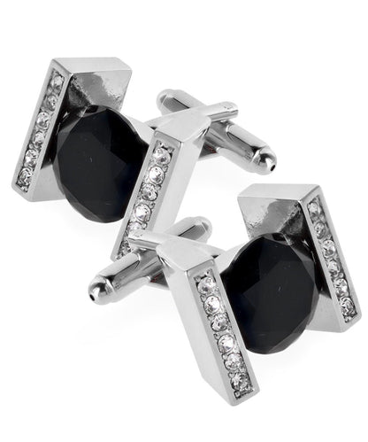 Vittorio Vico Princess Cut Crystal Colorstone Cufflinks: CL14XX Series - Black and Silver - Cufflinks - Vittorio Vico