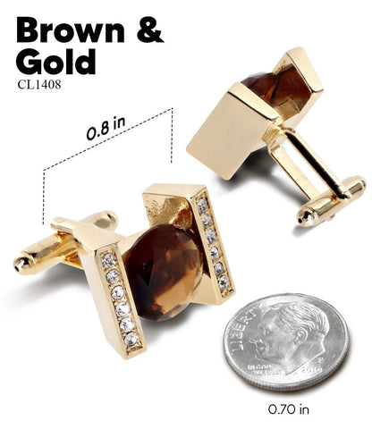 Vittorio Vico Princess Cut Crystal Colorstone Cufflinks: CL14XX Series - Brown and Gold - Cufflinks - Vittorio Vico