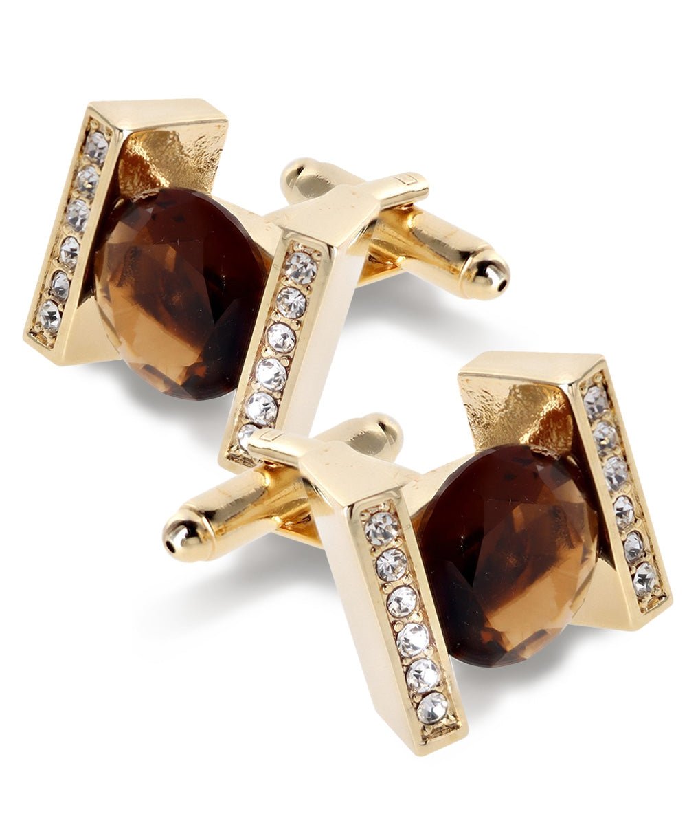 Vittorio Vico Princess Cut Crystal Colorstone Cufflinks: CL14XX Series - Brown and Gold - Cufflinks - Vittorio Vico