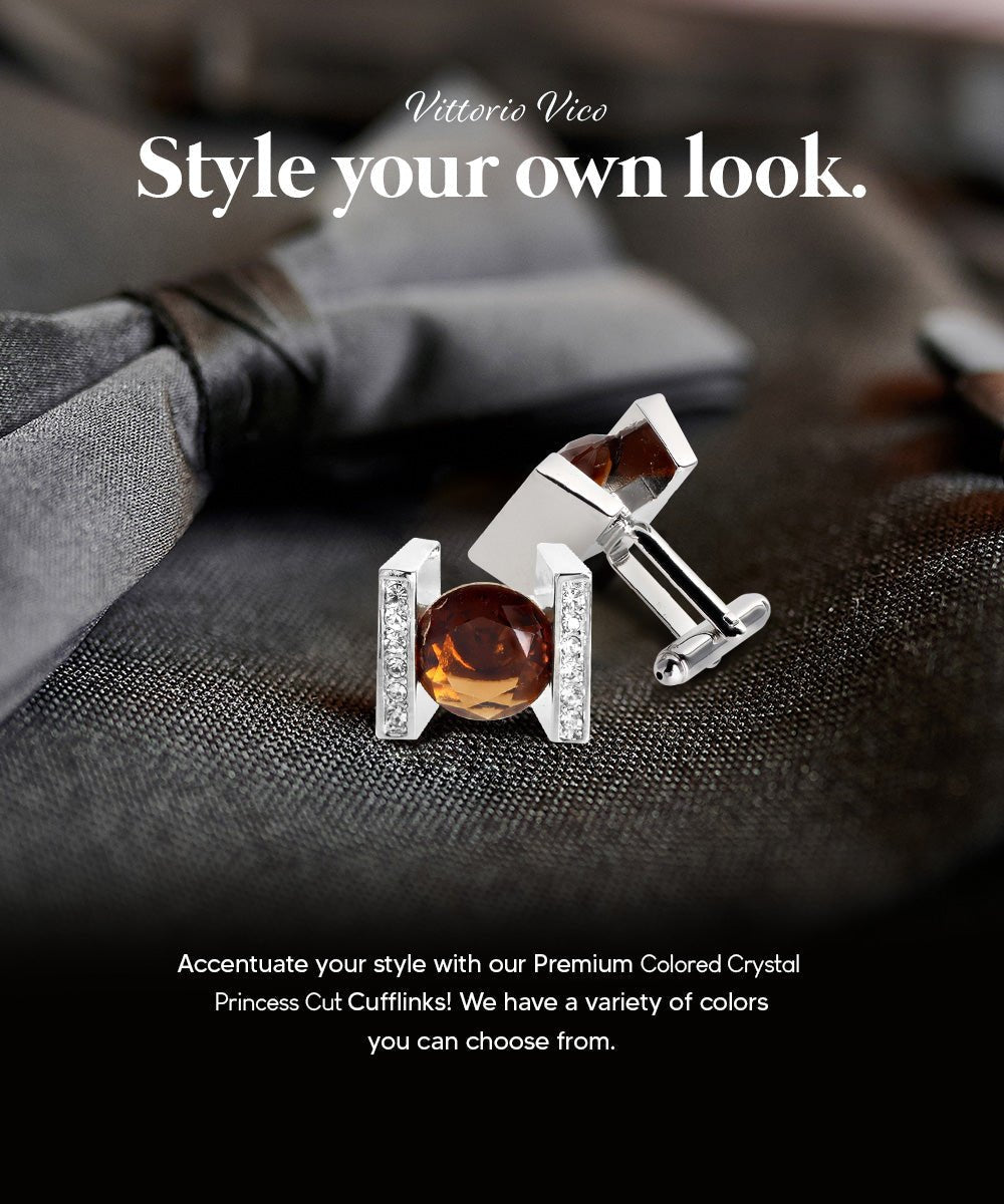 Vittorio Vico Princess Cut Crystal Colorstone Cufflinks: CL14XX Series - Brown and Silver - Cufflinks - Vittorio Vico