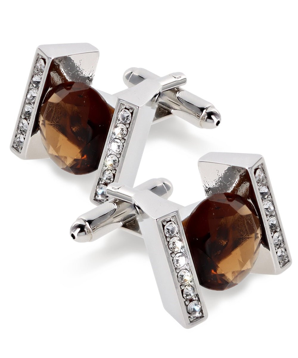 Vittorio Vico Princess Cut Crystal Colorstone Cufflinks: CL14XX Series - Brown and Silver - Cufflinks - Vittorio Vico