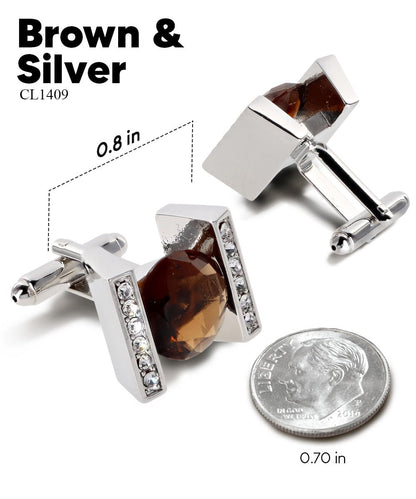 Vittorio Vico Princess Cut Crystal Colorstone Cufflinks: CL14XX Series - Brown and Silver - Cufflinks - Vittorio Vico