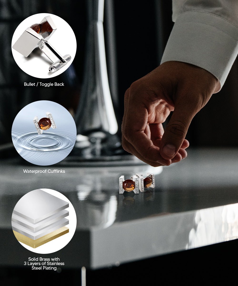 Vittorio Vico Princess Cut Crystal Colorstone Cufflinks: CL14XX Series - Brown and Silver - Cufflinks - Vittorio Vico