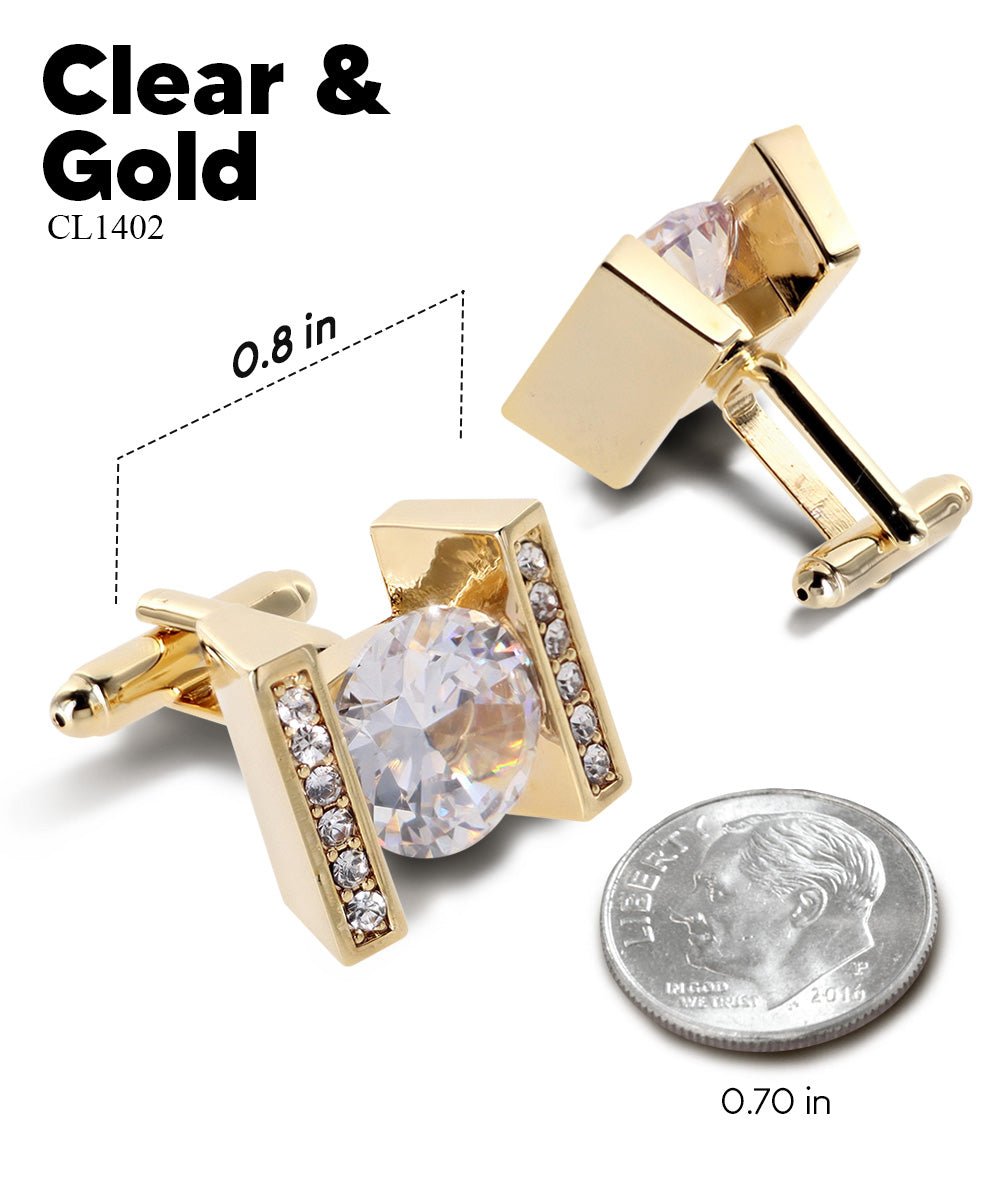 Vittorio Vico Princess Cut Crystal Colorstone Cufflinks: CL14XX Series - Clear and Gold - Cufflinks - Vittorio Vico