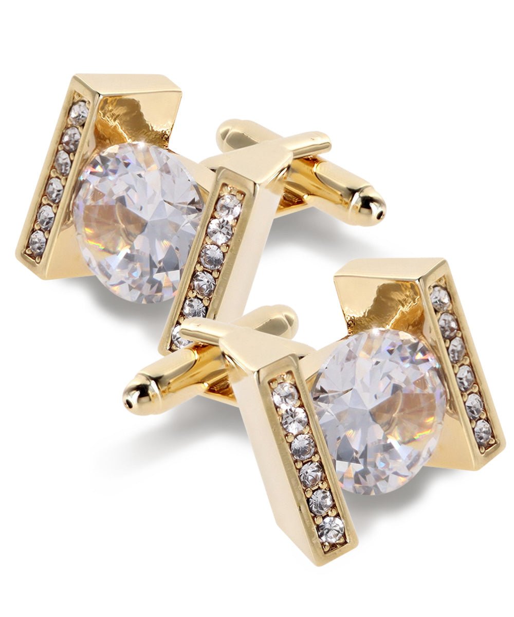 Vittorio Vico Princess Cut Crystal Colorstone Cufflinks: CL14XX Series - Clear and Gold - Cufflinks - Vittorio Vico