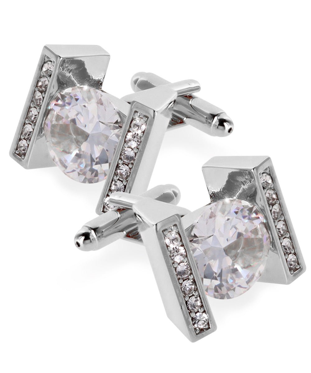 Vittorio Vico Princess Cut Crystal Colorstone Cufflinks: CL14XX Series - Clear and Silver - Cufflinks - Vittorio Vico