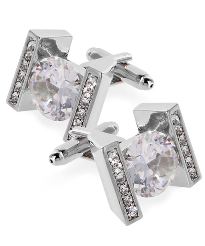 Vittorio Vico Princess Cut Crystal Colorstone Cufflinks: CL14XX Series - Clear and Silver - Cufflinks - Vittorio Vico