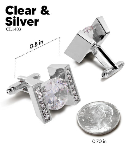 Vittorio Vico Princess Cut Crystal Colorstone Cufflinks: CL14XX Series - Clear and Silver - Cufflinks - Vittorio Vico