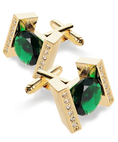 Vittorio Vico Princess Cut Crystal Colorstone Cufflinks: CL14XX Series - Emerald Green and Gold - Cufflinks - Vittorio Vico