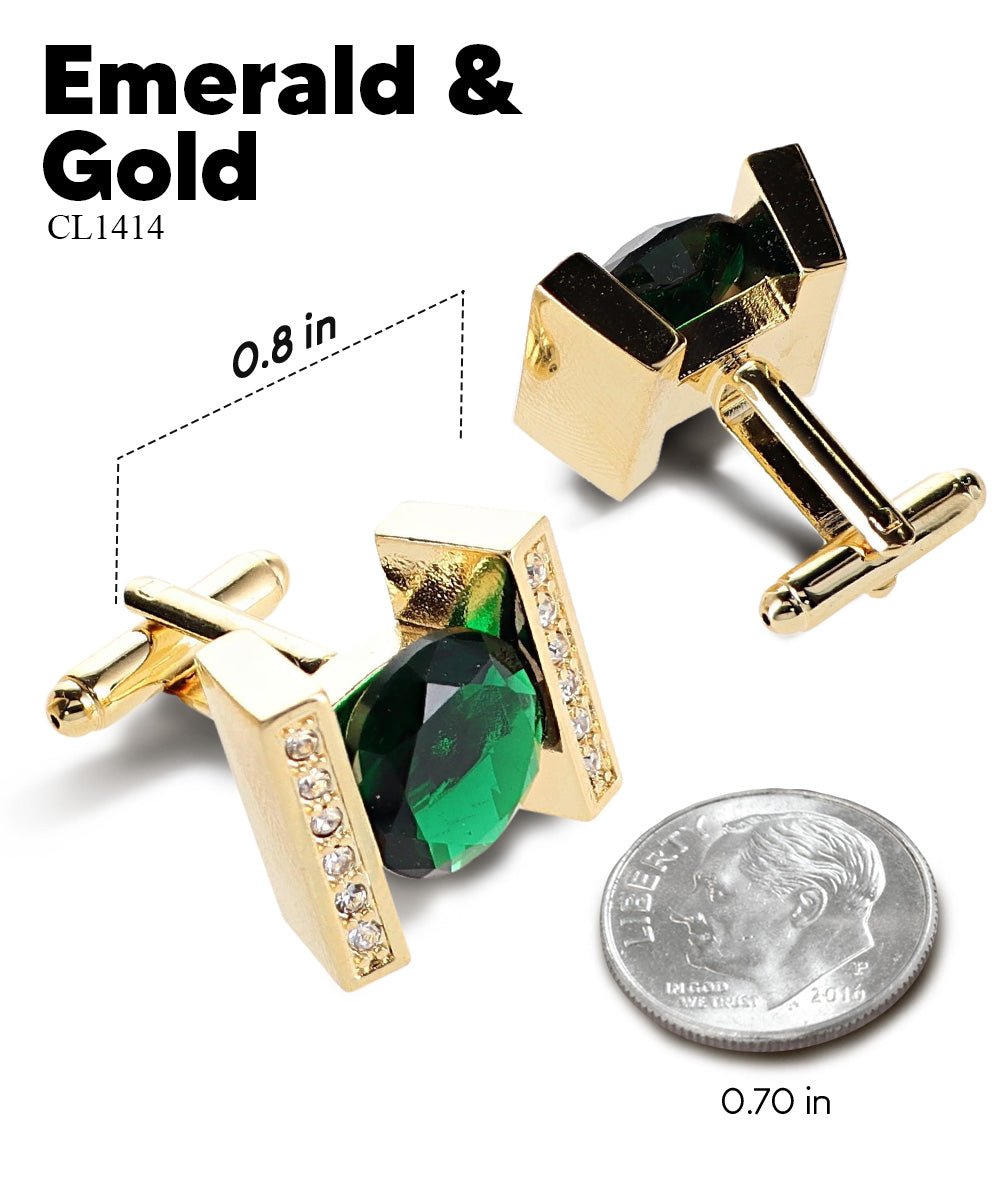 Vittorio Vico Princess Cut Crystal Colorstone Cufflinks: CL14XX Series - Emerald Green and Gold - Cufflinks - Vittorio Vico