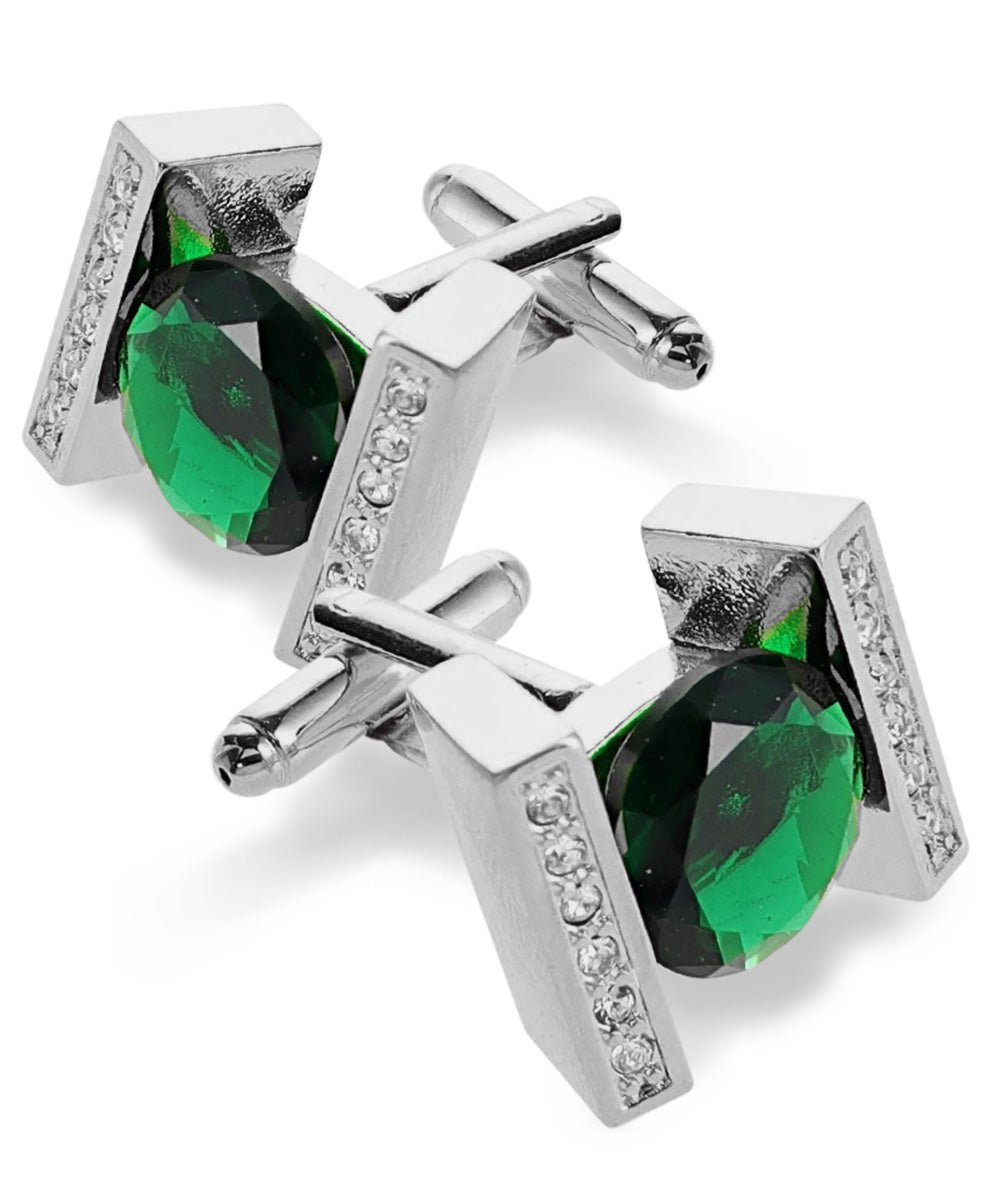 Vittorio Vico Princess Cut Crystal Colorstone Cufflinks: CL14XX Series - Emerald Green and Silver - Cufflinks - Vittorio Vico
