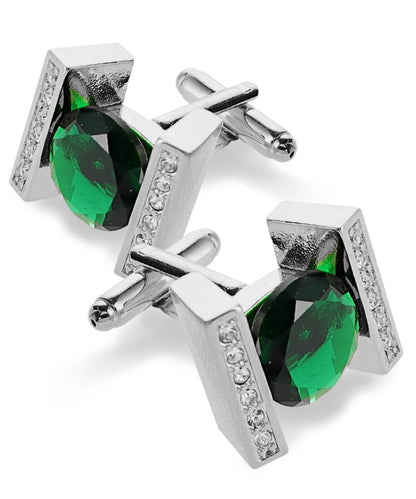 Vittorio Vico Princess Cut Crystal Colorstone Cufflinks: CL14XX Series - Emerald Green and Silver - Cufflinks - Vittorio Vico
