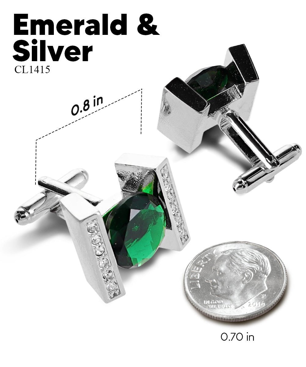 Vittorio Vico Princess Cut Crystal Colorstone Cufflinks: CL14XX Series - Emerald Green and Silver - Cufflinks - Vittorio Vico