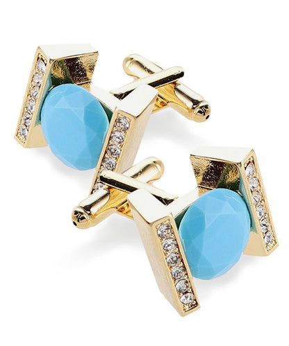 Vittorio Vico Princess Cut Crystal Colorstone Cufflinks: CL14XX Series - Matte Sky Blue and Gold - Cufflinks - Vittorio Vico