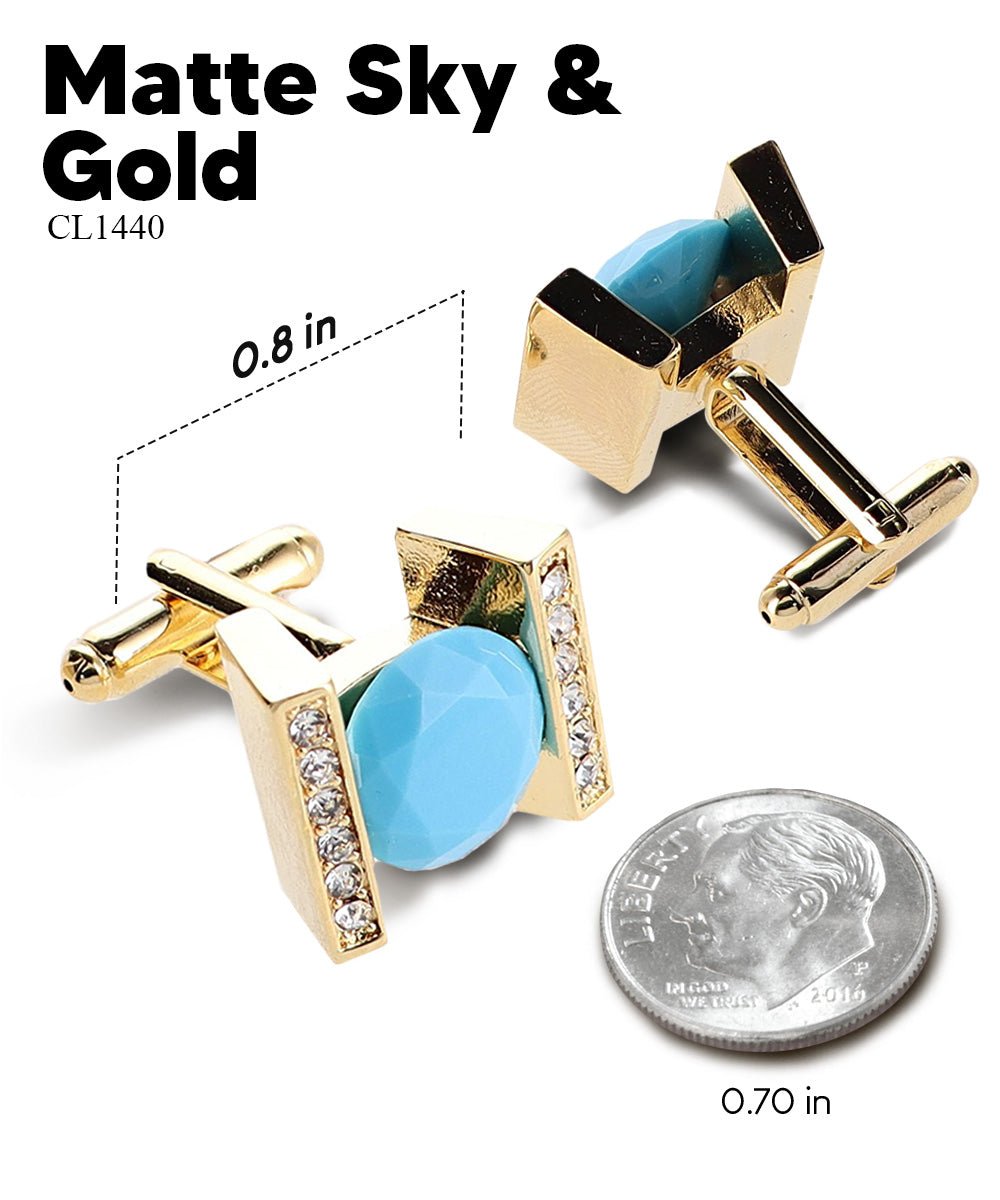 Vittorio Vico Princess Cut Crystal Colorstone Cufflinks: CL14XX Series - Matte Sky Blue and Gold - Cufflinks - Vittorio Vico